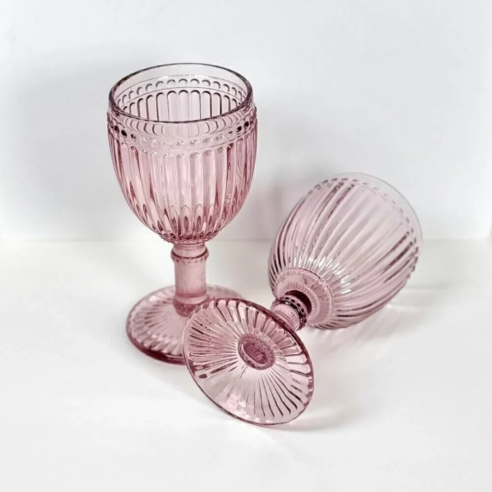 Rosanna Wine Glasses Set of 2 8 OZ Pink Thick Glass Fancy French Country Boho